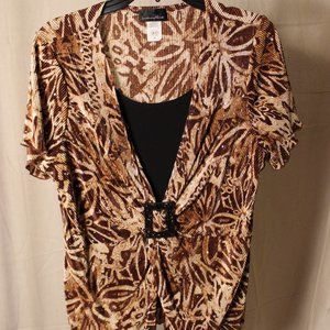 Brittany Black brown/black/tan blouse with sparkle accents. Size 2X.
